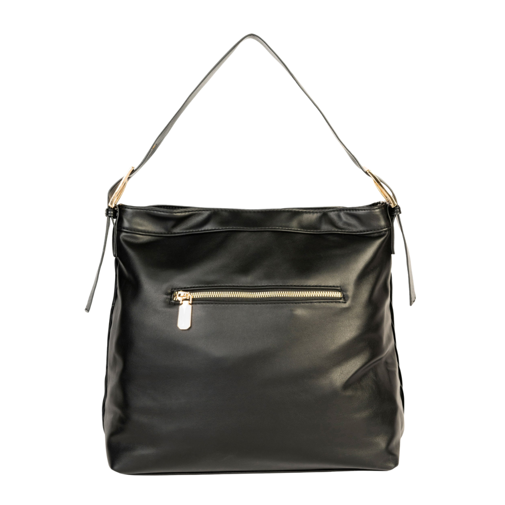 Textured Black Pleated Tote Bag